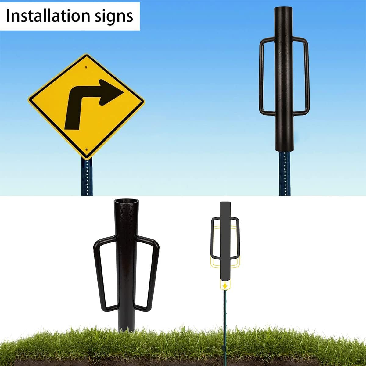 Fence Post Driver-34lb T Post Driver with Handles,Heavy Duty Post Pounder,Fence Stake Hammer,Metal Fence Post Hole