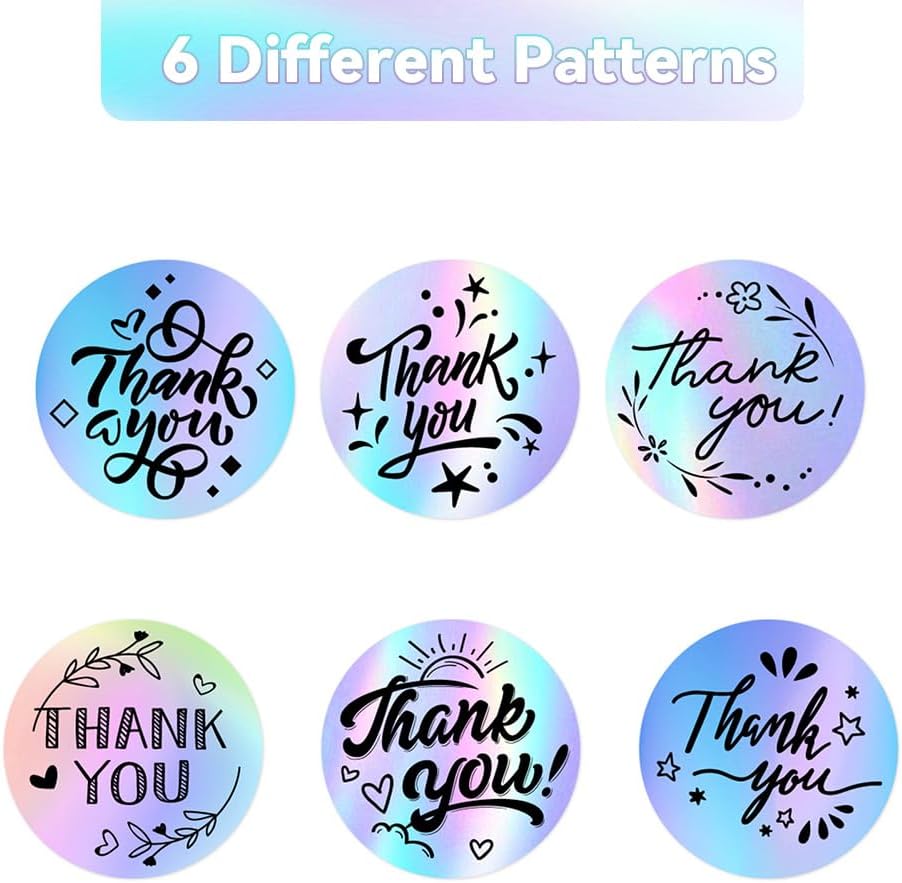 1000-Pack Holographic Thank You Stickers, 1-Inch Waterproof Labels