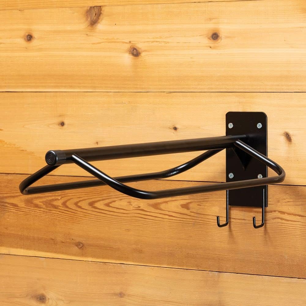 Saddle Rack with Tack Hooks | Color Black | Space-Saving Design | Fits English and Western Saddles | Durable and