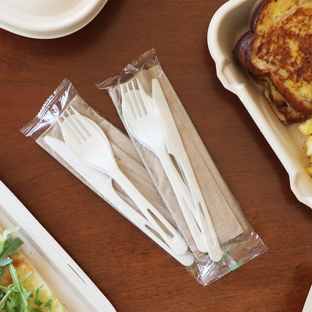 Compostable Wrapped TPLA Assorted Cutlery, Pack of 250