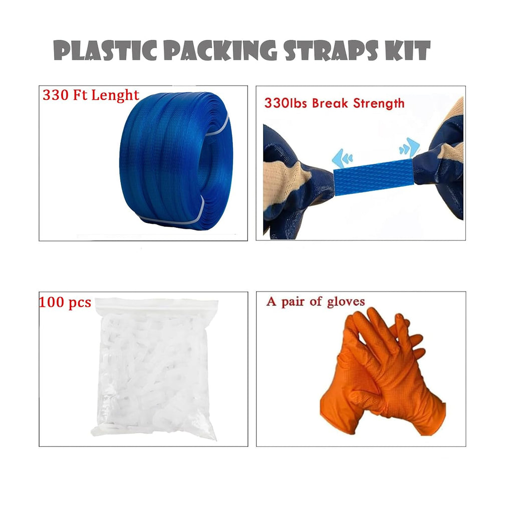 Manual Banding Strapping Kit, Box Packing Strapping Tool | 330 Ft Lenght Poly Strapping Belt and 100 Strapping