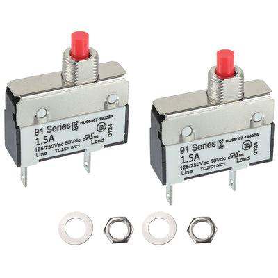 EPLZON 1.5A 1.5 Amps 125/250V AC 50V DC Manual Reset Push Button Thermal Circuit Breaker Overload Protection Quick Connect Terminals Switch for Upright Vacuum Cleaner(2Pack)