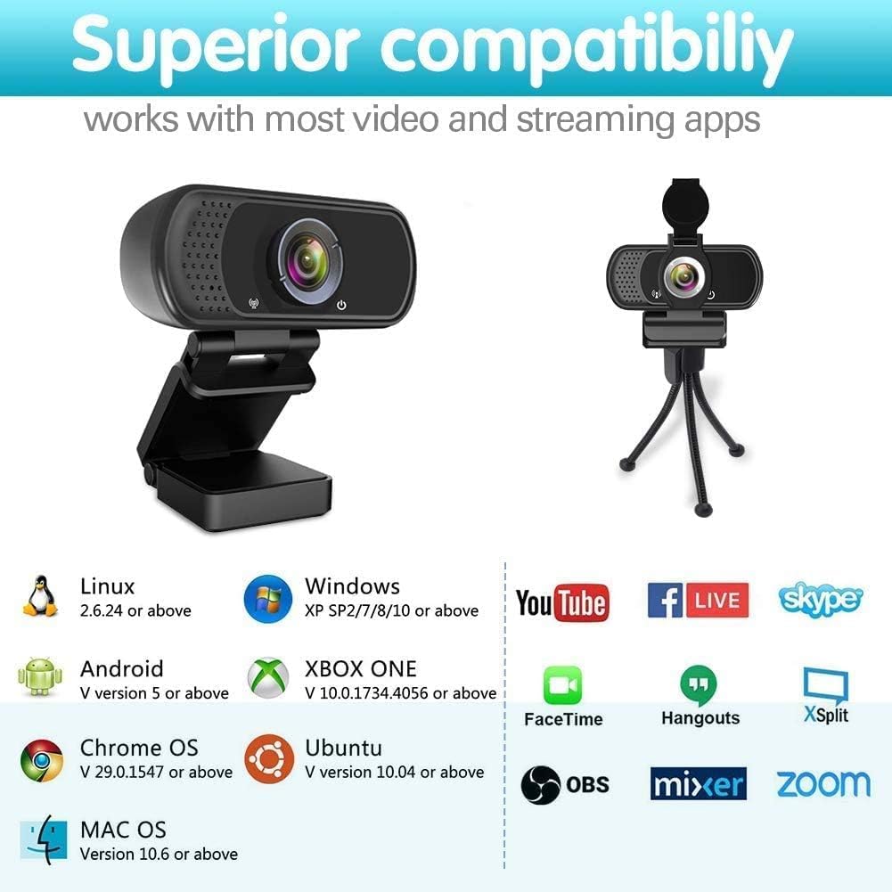 1080P Webcam with Microphone, USB Web HD Camera for PC, Laptop&Mac | 110° Wide Angle Computer Webcam with Privacy