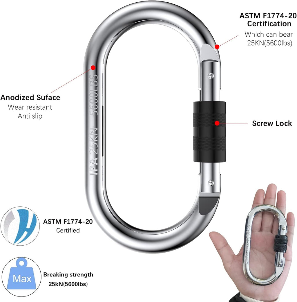 Carabiner Clips Large 4.3", Heavy Duty Screw Locking Carabiner 25kn(5600lb) | Oval Shape, Steel for Climbing