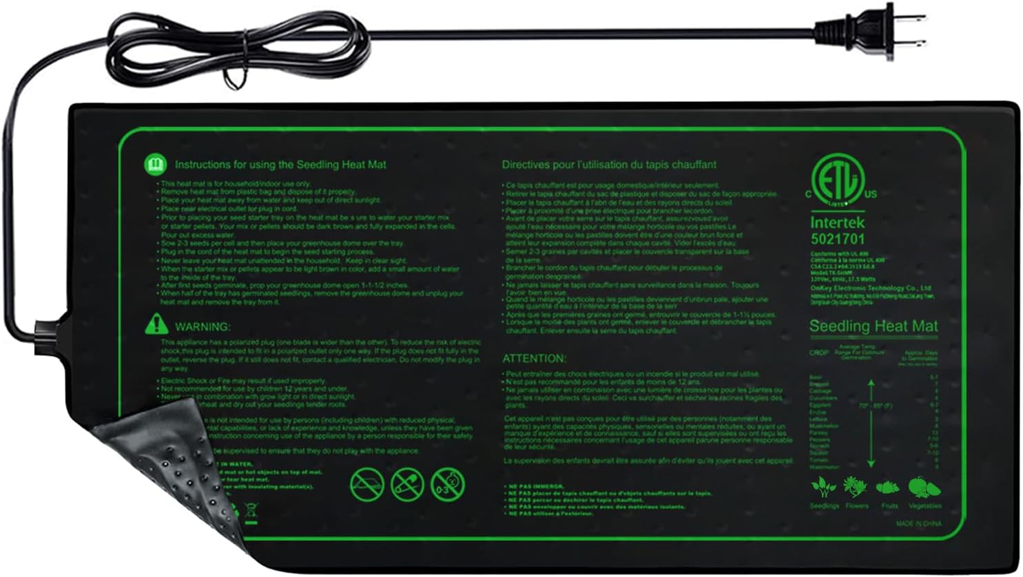 10"x20" Seedling Heat Mat for Seed Starting and Germination | Durable Waterproof Hydroponic Heating Pad with ETL