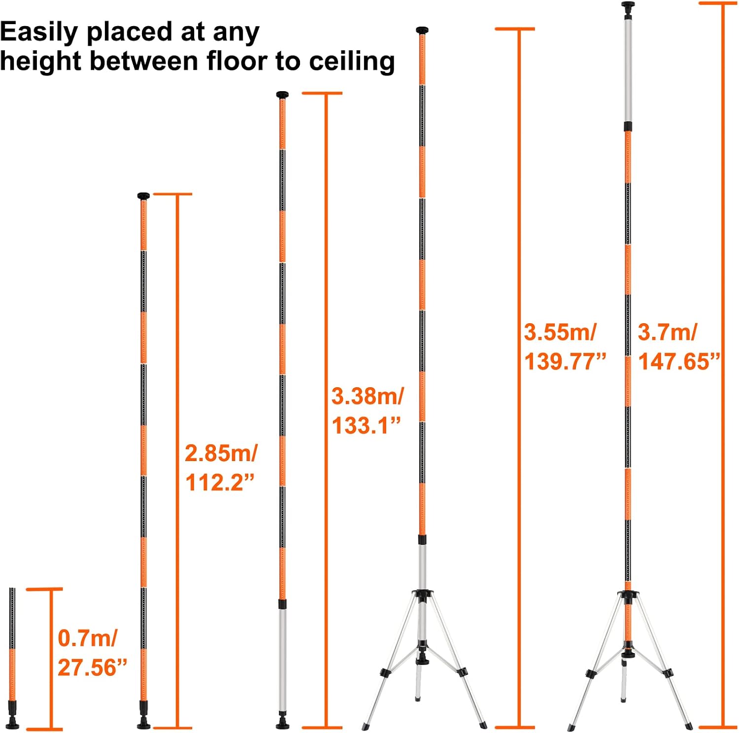 Laser Level Pole with Tripod,12Ft./3.7M Telescoping Pole for Laser Levels,1/4”-20 Laser Mount for Rotary and Line