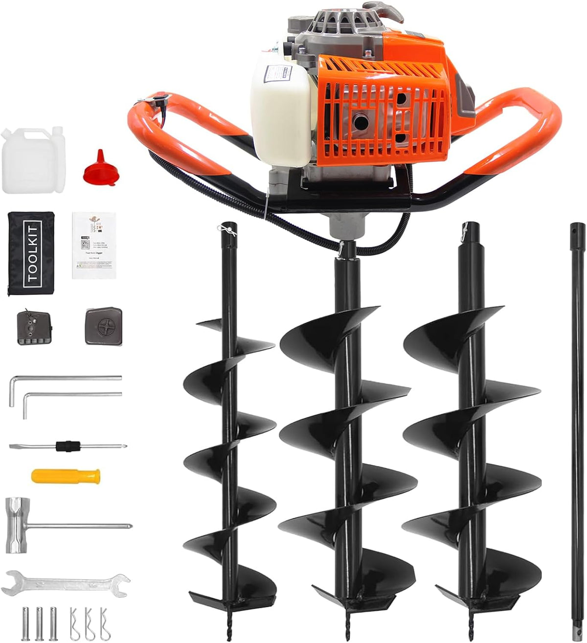 72CC Post Hole Digger Gas Powered, 2 Stroke Auger with 6" & 8" Bits | LightWeight Powerful. Easy start, One-Person