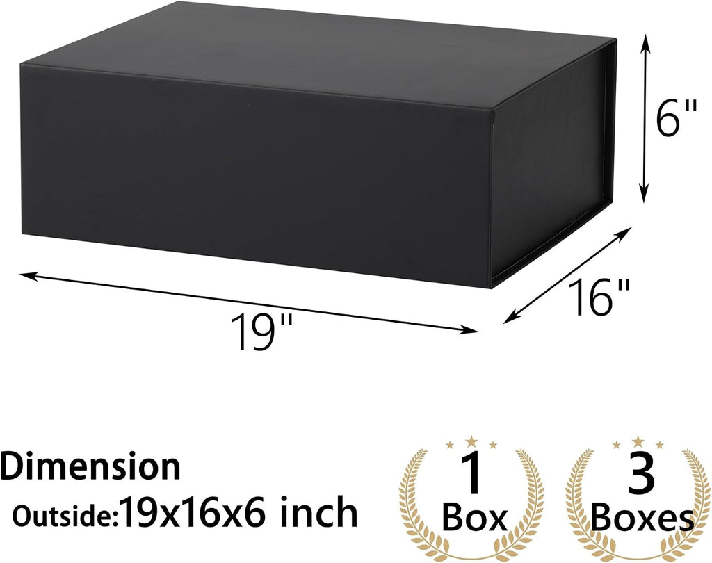Black Gift Box,19x16x6 Extra Large Gift Boxes With Lids For Presents Includes Ribbon And Diy Printable Sticker