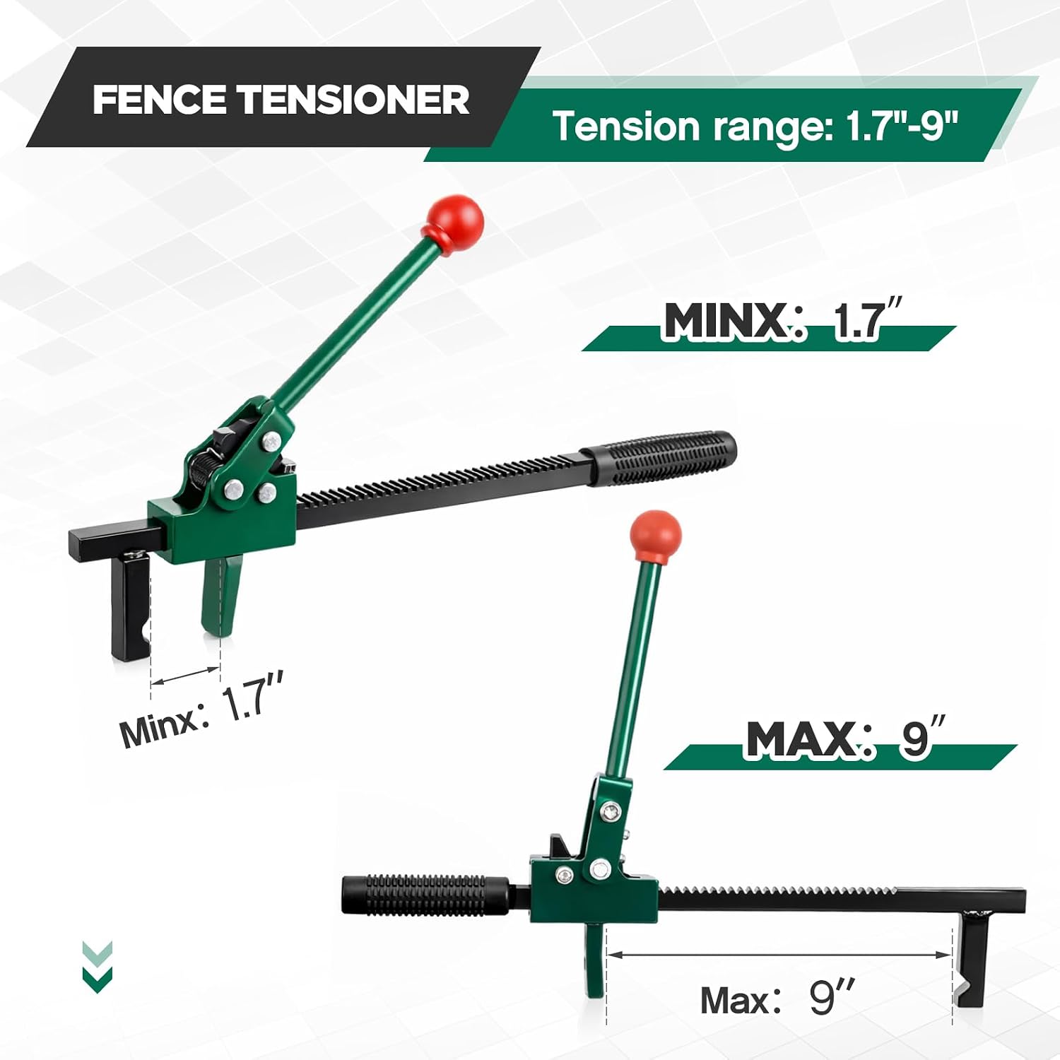 2 Pcs Chain Link Fence Stretcher Tool Ratcheting Wire Tightener Puller for Woven Wire Fence 1.7''-9'' Tension Range
