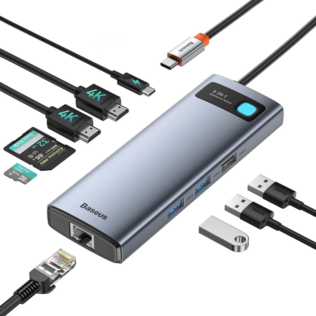 Laptop Docking Station Dual Monitor 9 in 1 USB C Hub up to 4K@120Hz | 2 HDMI, 1000Mbps LAN, Max 85W PD, 3 USB, SD