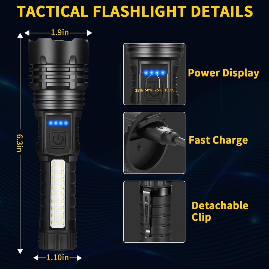 Rechargeable Flashlights High Lumens, 7Mode Super Bright Flashlight Powerful, Adjustable Tactical Flash Light, Gifts