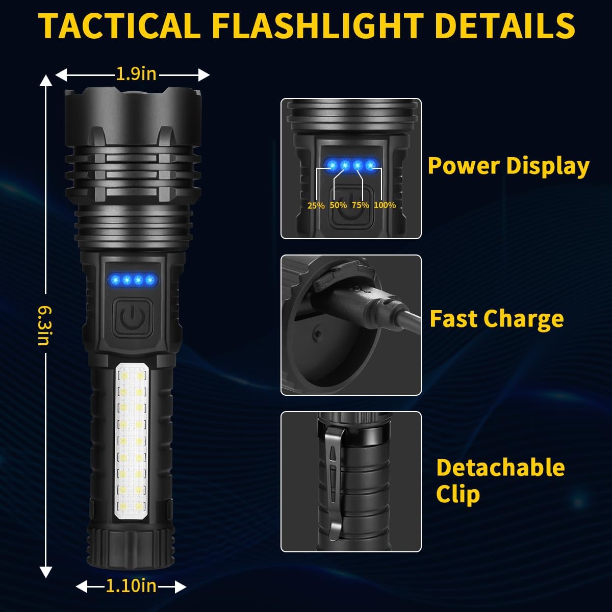 Rechargeable Flashlights High Lumens, 7Mode Super Bright Flashlight Powerful, Adjustable Tactical Flash Light, Gifts