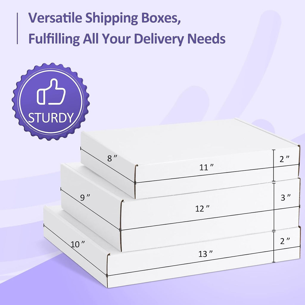 18 Pack Small Shipping Boxes Assorted Sizes, 11x8x2, 12x9x3, 13x10x2-6 PCS Each Small Boxes, White Corrugated Box
