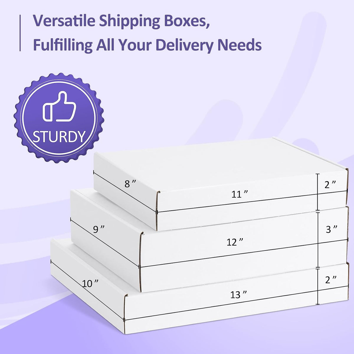 18 Pack Small Shipping Boxes Assorted Sizes, 11x8x2, 12x9x3, 13x10x2-6 PCS Each Small Boxes, White Corrugated Box