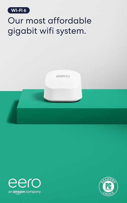 Amazon eero 6+ mesh wifi router - Supports internet plans up to a Gigabit, Coverage up to 1,500 sq. ft., Connect 75+
