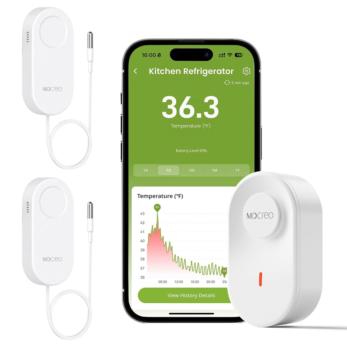 WiFi Thermometer Freezer Alarm, Email Alert, App Notification, Data Record Export, No Subscription Fee, 2 Remote