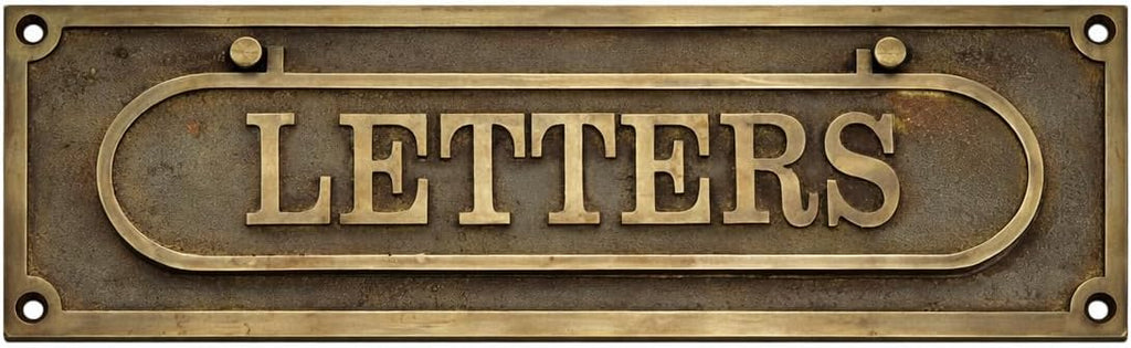 Classic Antique Style Brass “Letters” Door Plaque – Decorative Mail Slot Sign Plate for Front Door, Office Entry