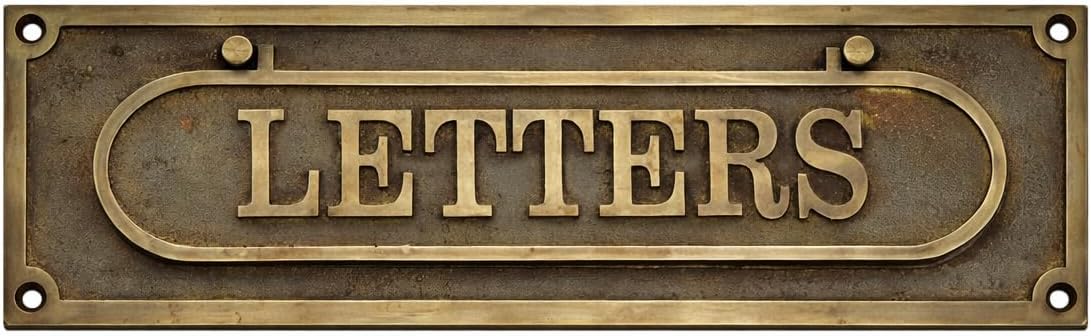 Classic Antique Style Brass “Letters” Door Plaque – Decorative Mail Slot Sign Plate for Front Door, Office Entry