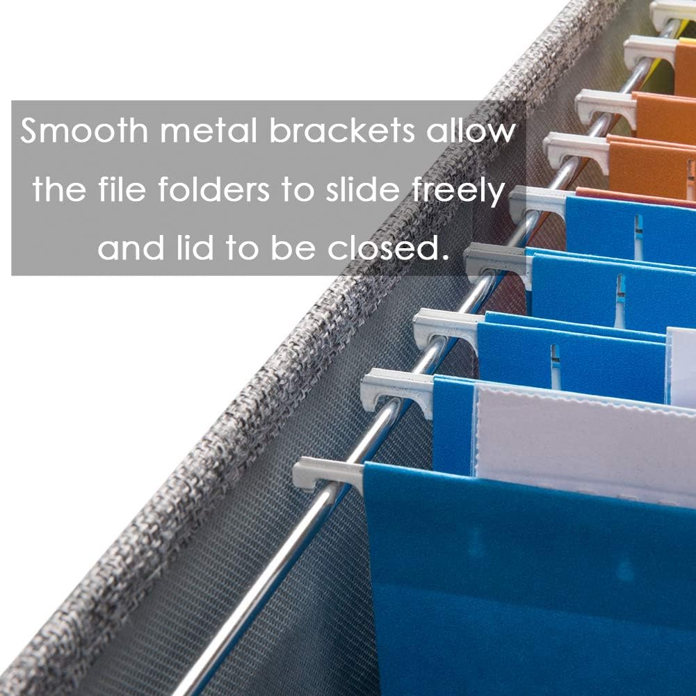 File Organizer Box - Set of 1 Collapsible Decorative Linen Filing Storage Hanging File Folders with Lids Office