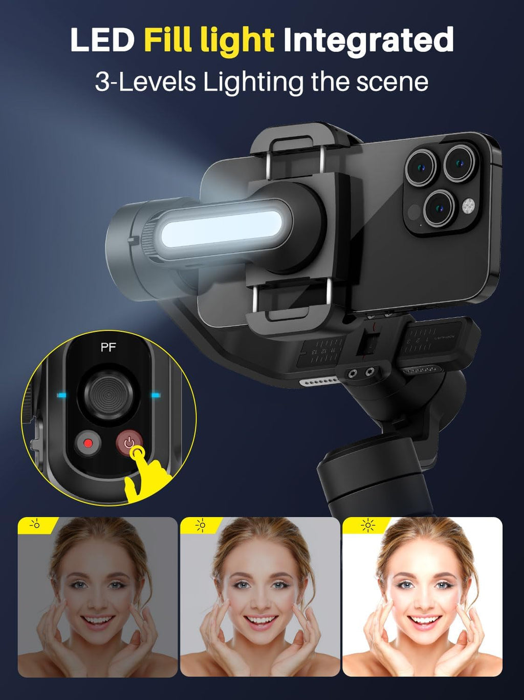 S2 Smartphone Gimbal Stabilizer w/Wireless Lavalier, Built-in 18cm Extension Rod & Fill Light, Professional 3-Axis