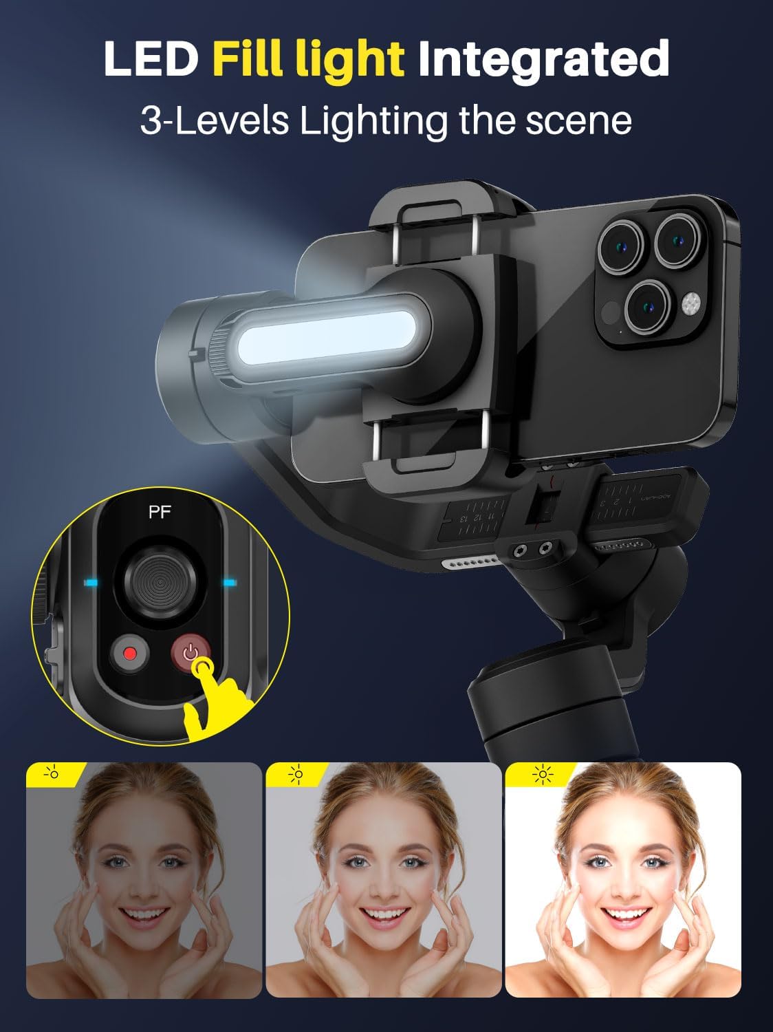 S2 Smartphone Gimbal Stabilizer w/Wireless Lavalier, Built-in 18cm Extension Rod & Fill Light, Professional 3-Axis