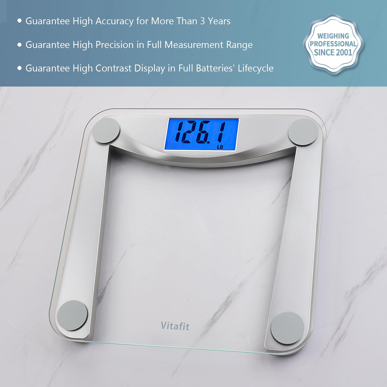 Bathroom Scale for Body Weight Accuracy 0.1lb, 400lb,Clear Glass | Professional Factory Since 2001 Digital Weighing