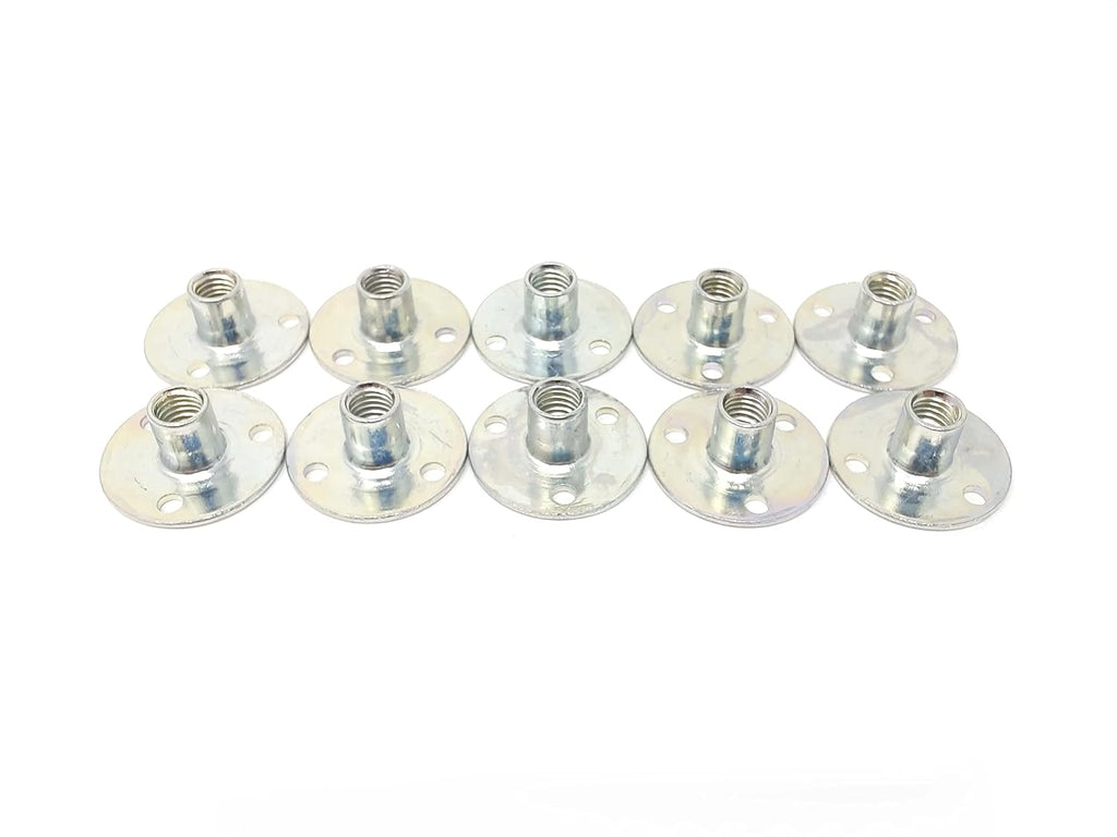 Weld Nut Round Base with Holes 9/32" Tall 10-32 Thread - Zinc Finish