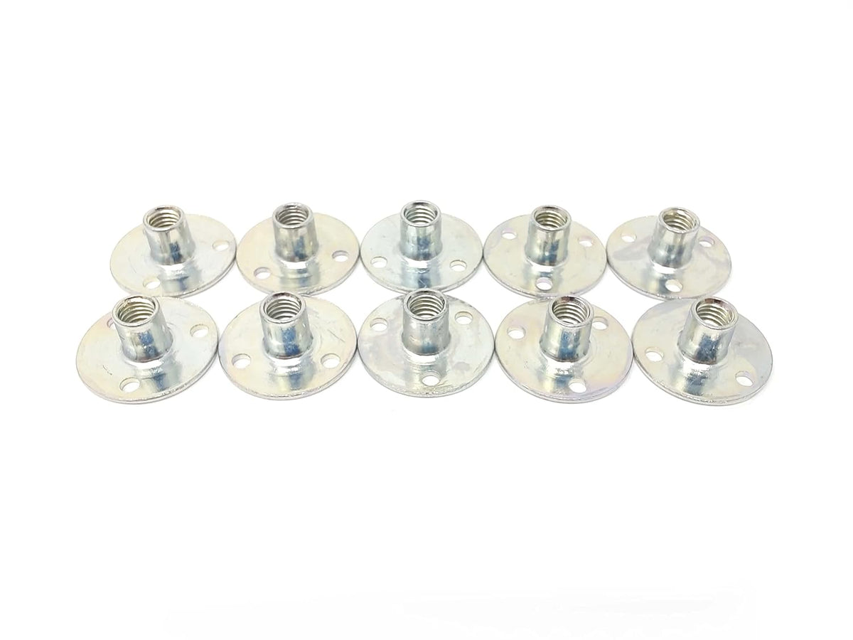 Weld Nut Round Base with Holes 9/32" Tall 10-32 Thread - Zinc Finish