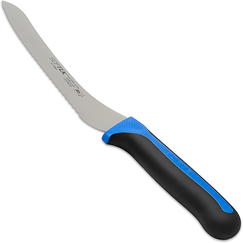 9" Blue Offset Steel Bread Knife, Soft Grip Handle