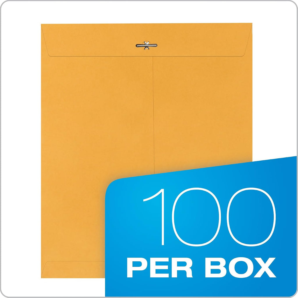 10 x 12 Clasp Envelopes, 100 Pack, Document Envelopes with Gummed Flap, Heavyweight 28 lb Paper with Reinforced Holes