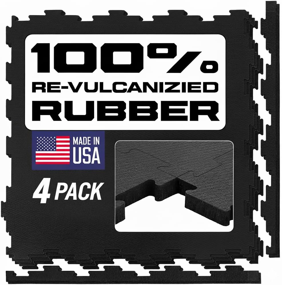 Interlocking Rubber Floor Tiles – Heavy Duty 100% Rubber Gym Flooring for Home Gym, Garage, Workout Room, Equipment