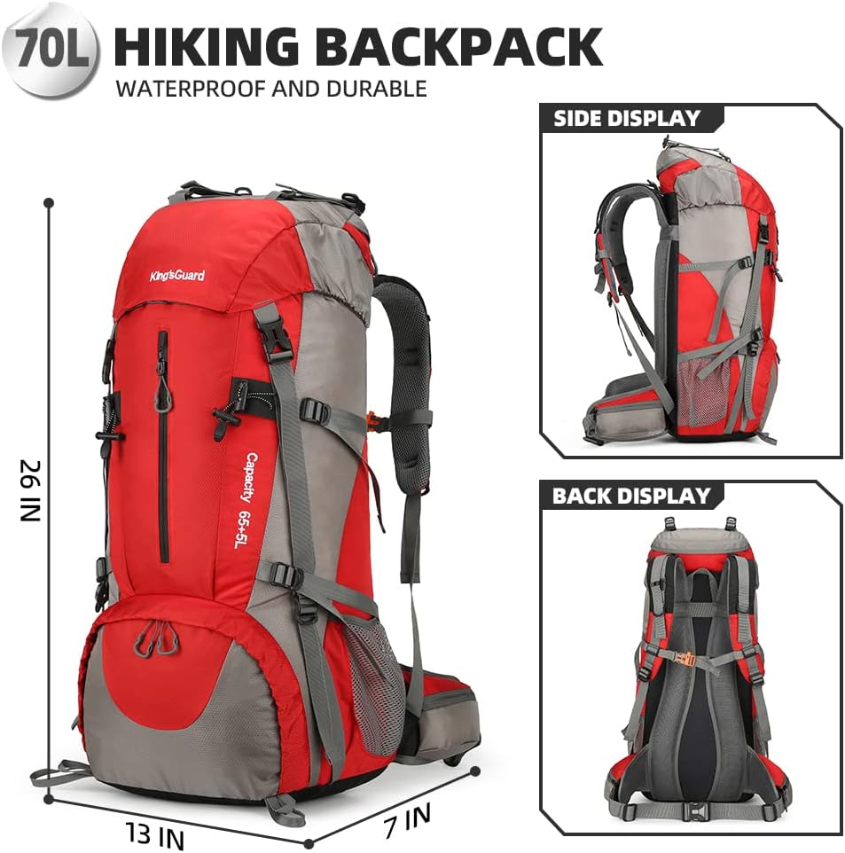 70L Hiking Backpack with Rain Cover Lightweight Waterproof Travel Camping Backpack Large Backpacking Pack