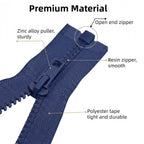 2PCS #5 30 Inch Plastic Separating Jacket Zippers for Men (Navy)