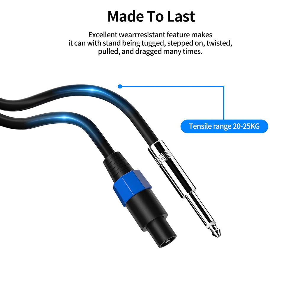 2-Pack 25 Feet Speakon to 1/4 Inch TS Speaker Cable 12 Gauge Twist Lock