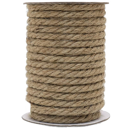 50 Feet 10mm Jute Rope, Natural Heavy Duty Twine for Crafts, Cat Scratching Post, Gardening, Bundling and Hanging