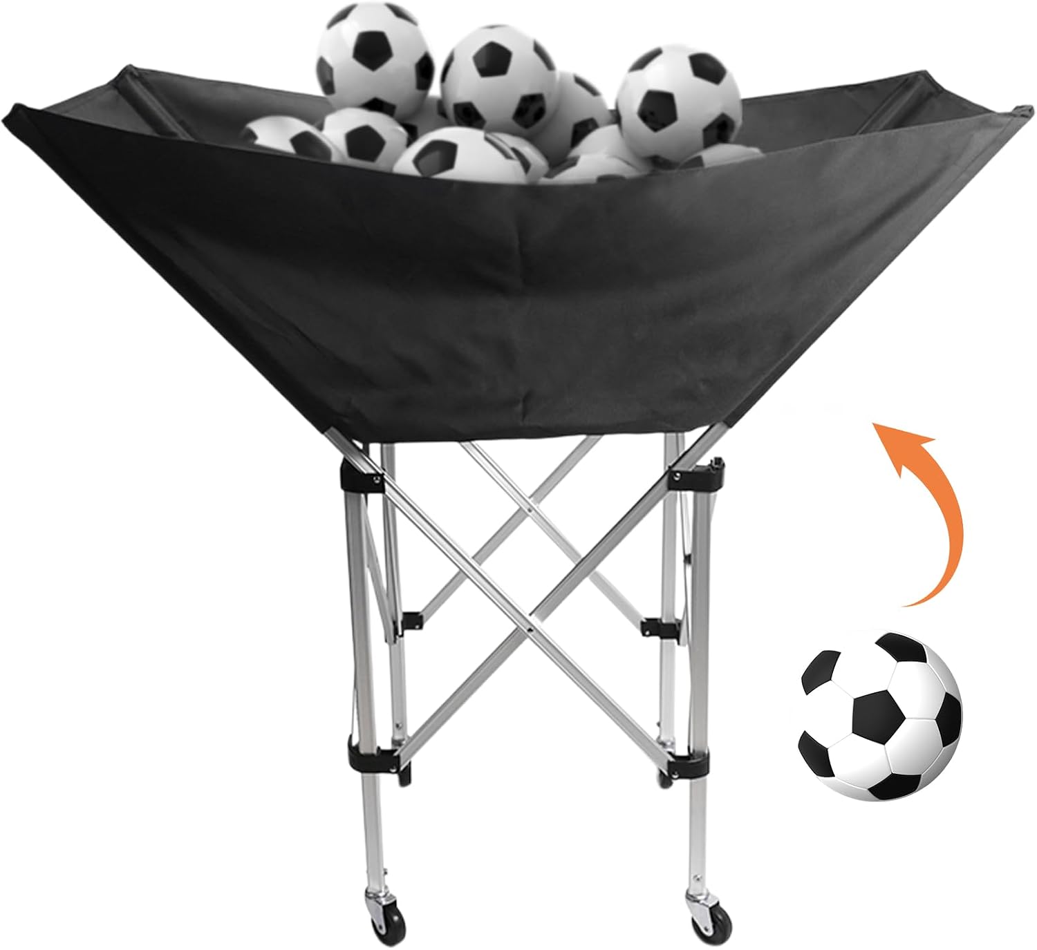 Collapsible Hammock Ball Cart with Wheels, Heavy-Duty Volleyball Cart for Gym Garage Sports Equipment Organizer