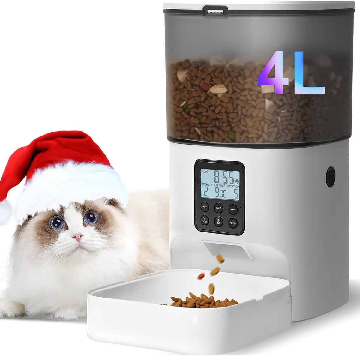 Automatic Cat Feeder,4L Timed Cat＆Dog Dry Food Dispenser