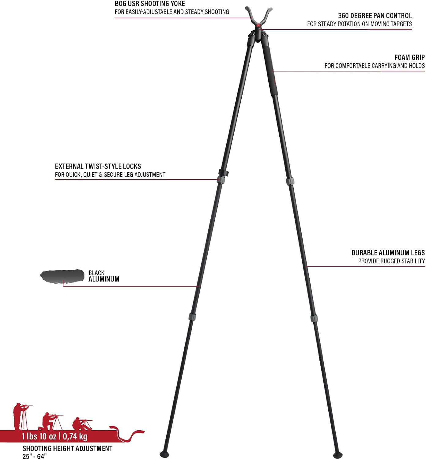 Deadshot Hunting Tripod, Universal Shooting Rest, Adjustable Height