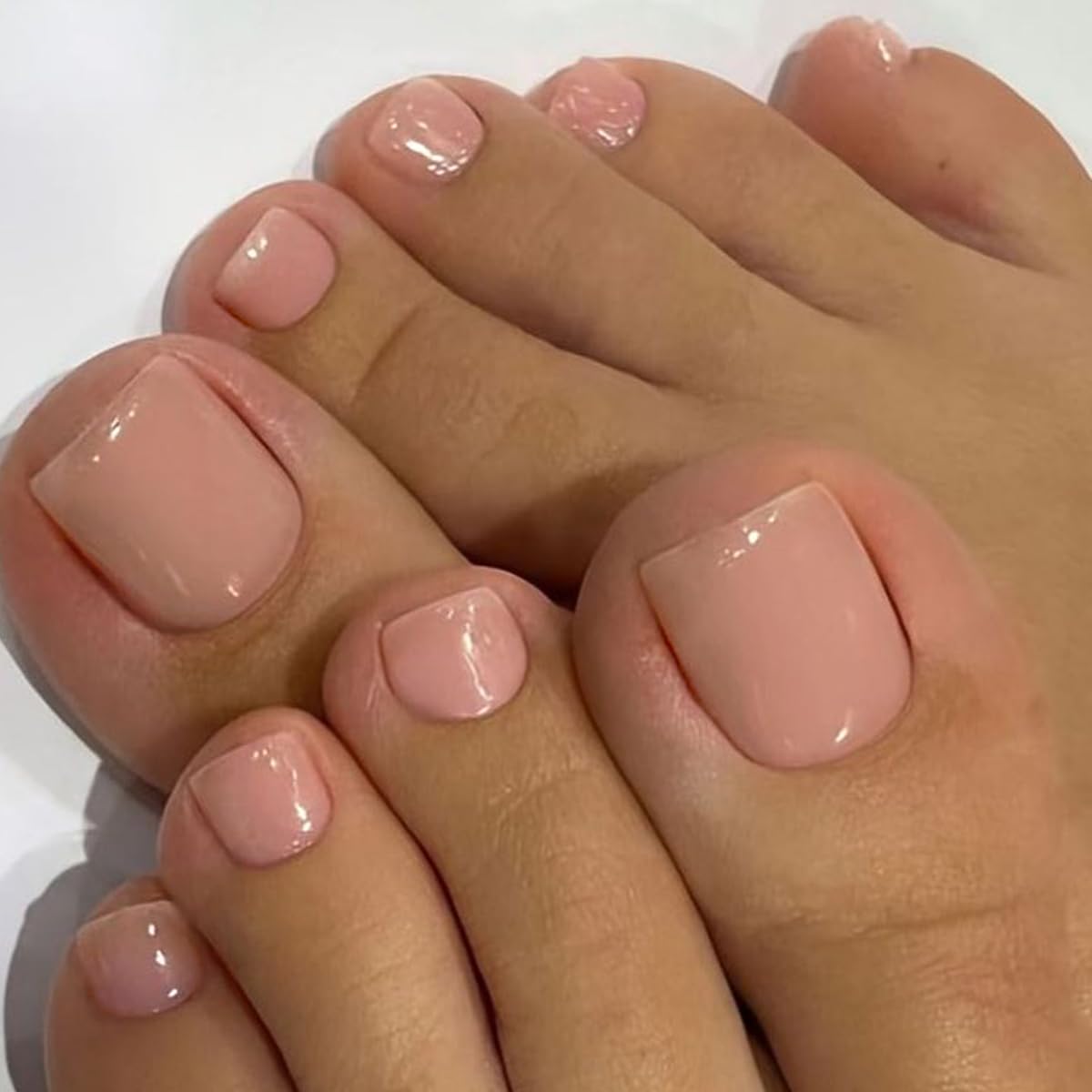 Light Pink Press on Toenails Short, Nude Coral Glue on Toe Nails