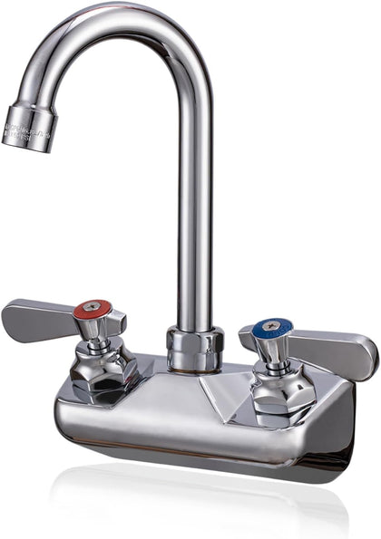 4" Center Wall Mount Commercial Sink Faucet - 3-1/2" Gooseneck Spout
