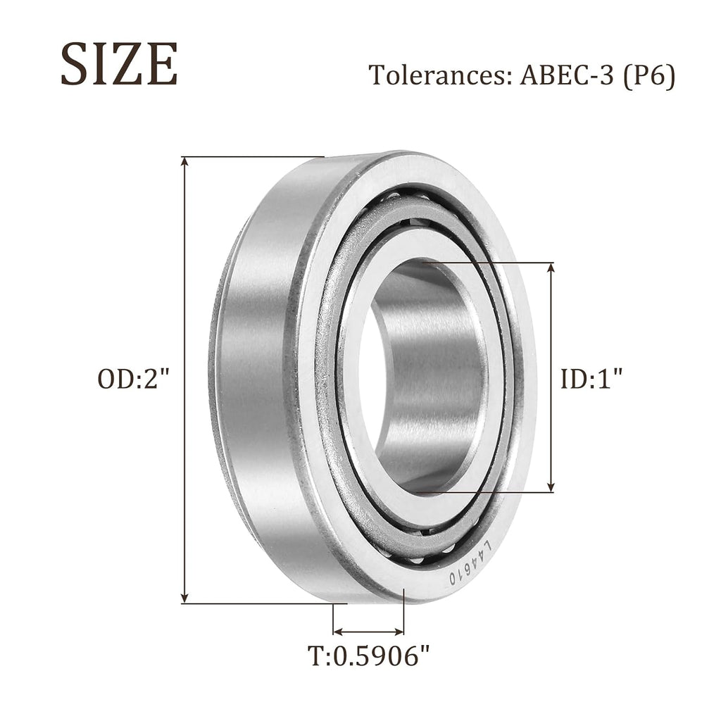 uxcell 2pcs L44643/L44610 Tapered Roller Bearing Cone and Cup, 1" Bore x 2" OD x 0.5906" Thick, Chrome Steel Taper Bearing Set, ABEC-3