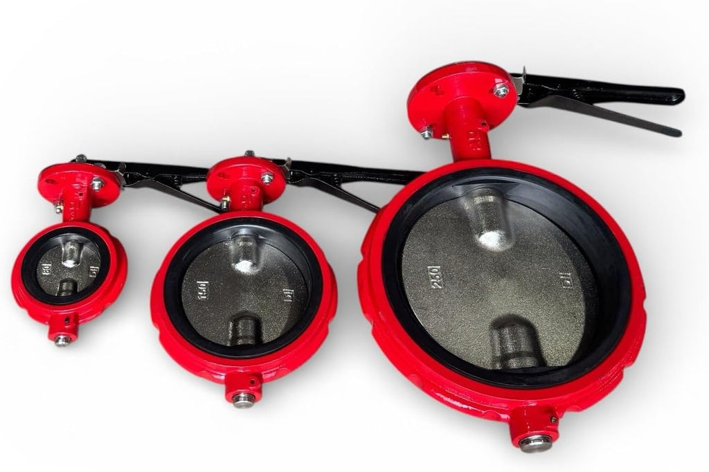 2" Butterfly Valve, Wafer, 200 Psi, Ductile Iron Body, Red, Square Stem 5/8"