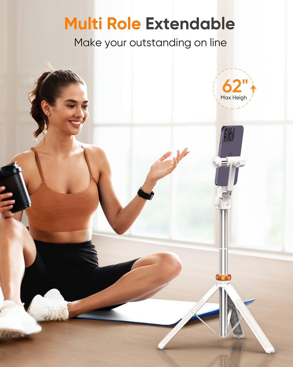 62" Tripod for iPhone, Sturdy Selfie Stick Tripod with Remote & Lightweight Phone Stand, Solidest Portable Cell Phone