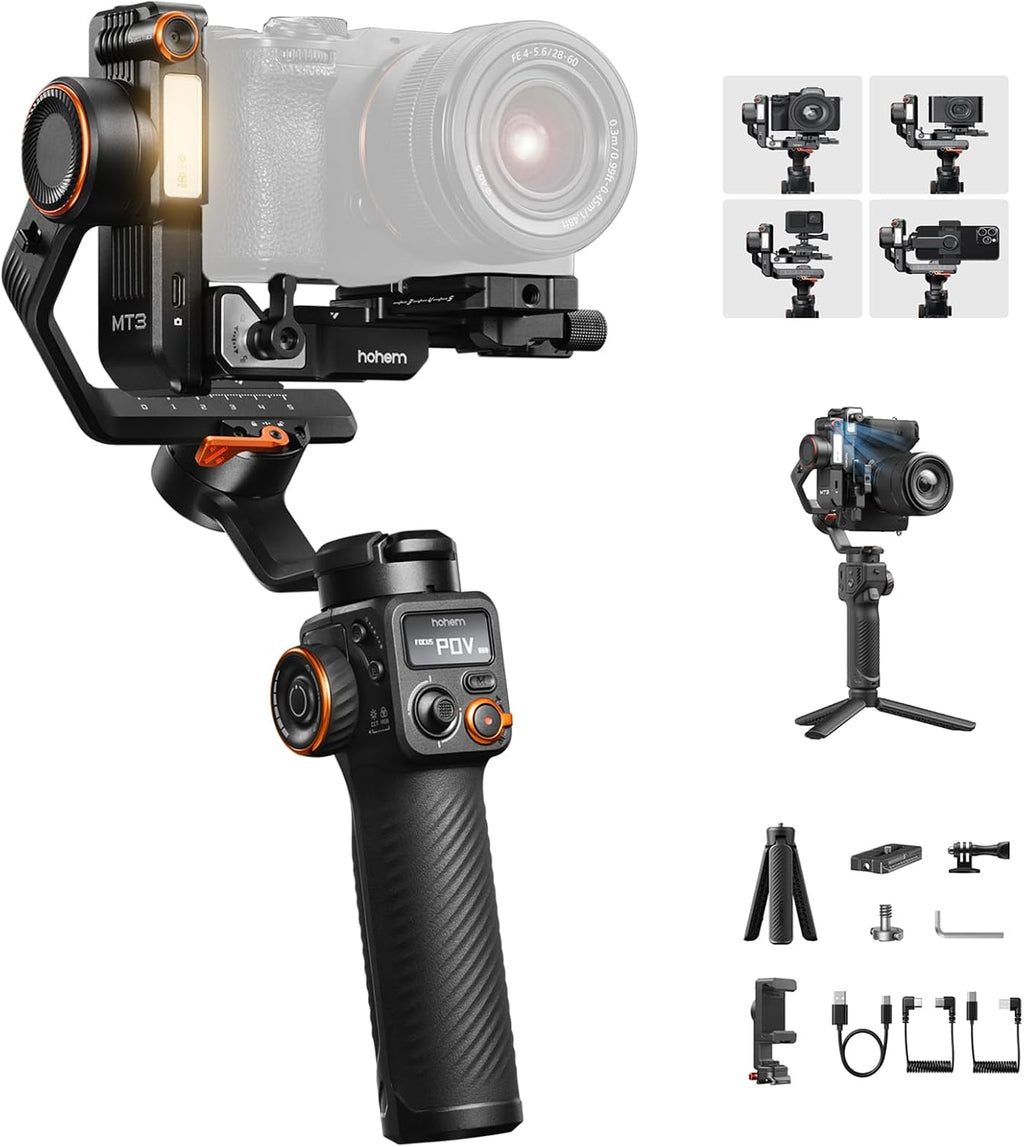 iSteady MT3 Gimbal Stabilizer for Camera Compact Mirrorless/Action Cams/Smartphone, Built-in AI Tracker CCT RGB