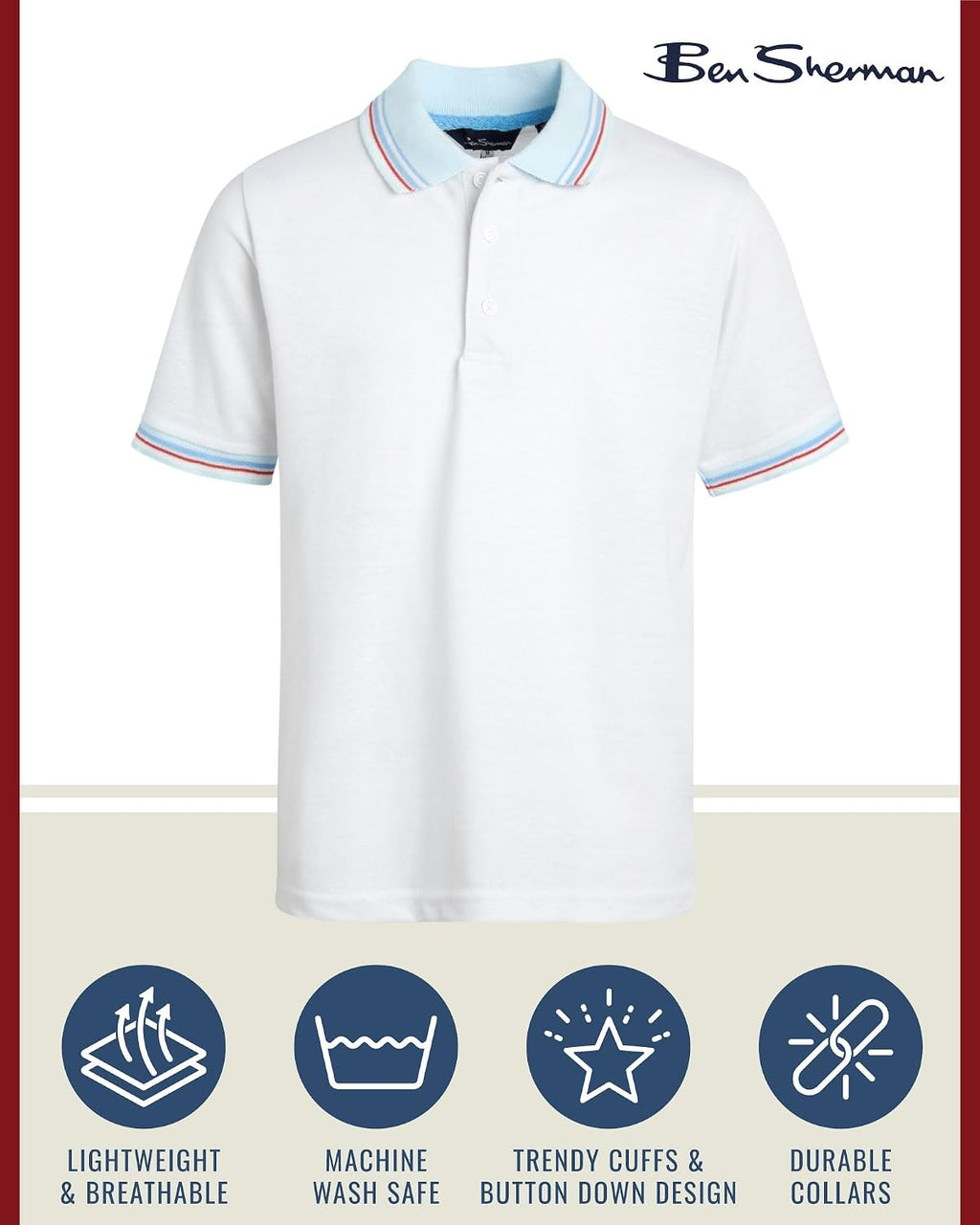 Boys Polo Shirt - 2 Pack Classic Fit Pique Polo - Collared Kids Boys Short Sleeve Uniform Shirts