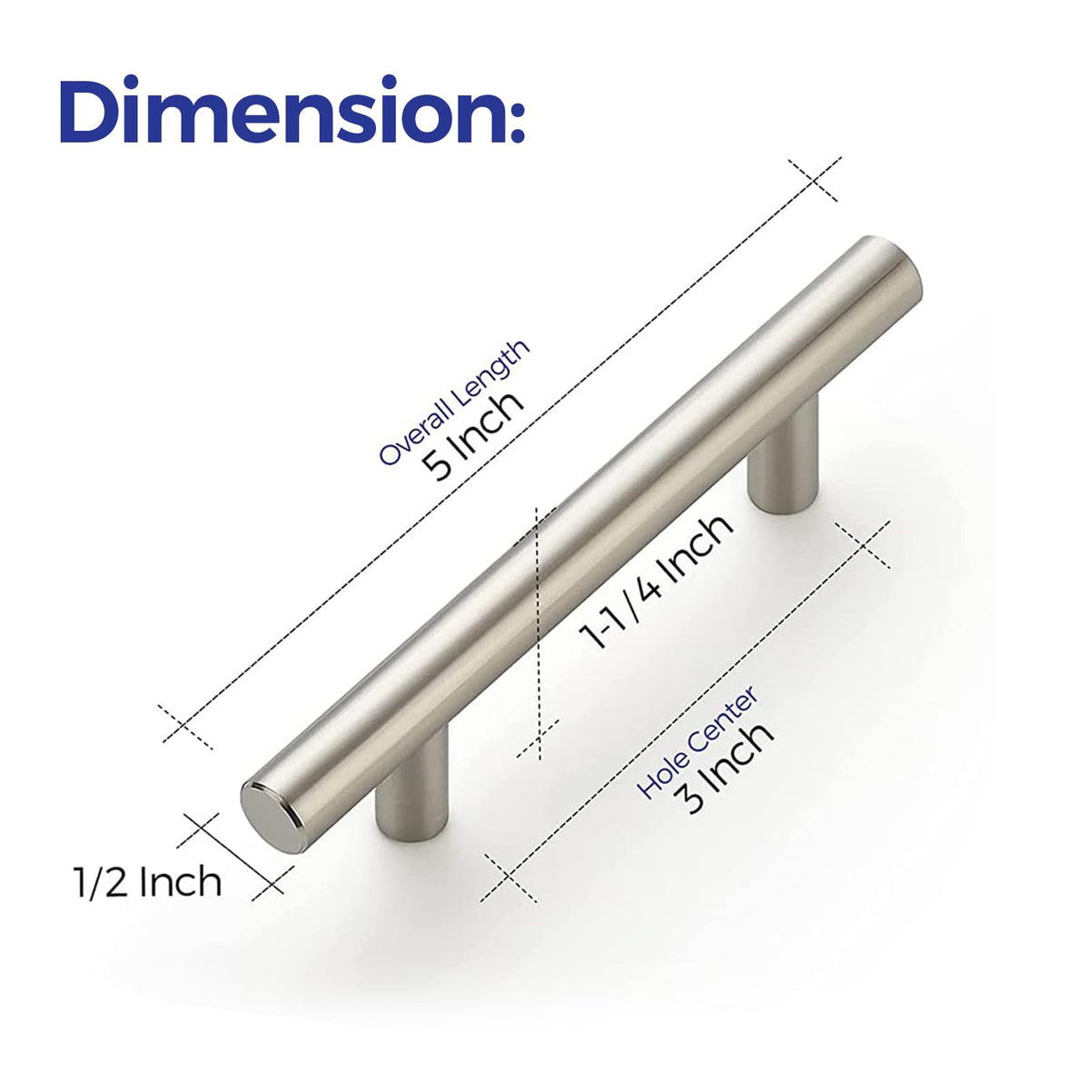 Cabinet Handles, Brushed Nickel,5" Length,3" Hole Center,30 Pack