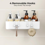 Shower Caddy 2-Pack, No-Drill Adhesive Shelves with 4 Hooks for Bathroom, Rustproof ABS Plastic Storage Organizer