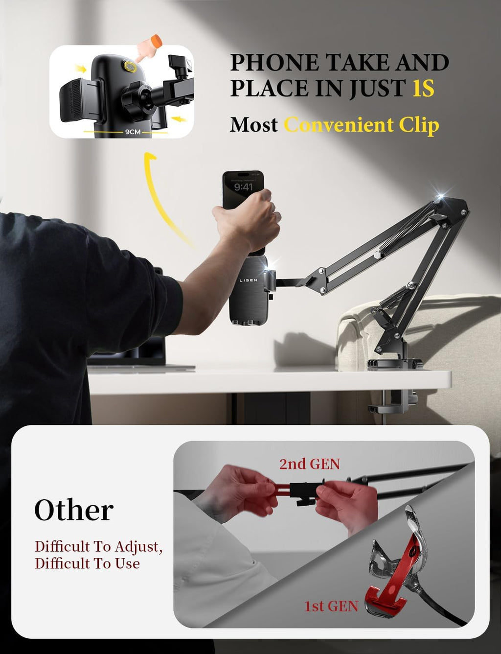 Gooseneck Phone Holder for Bed Desk [3rd Upgrade] Cell Phone Stand for Desk Bed Gaming Accessories,Gifts for Men Mom