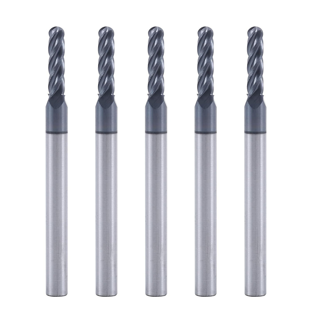 3/32" 4 Flute Carbide Ball Nose End Mill 1/8" Shank Diameter 5Pcs