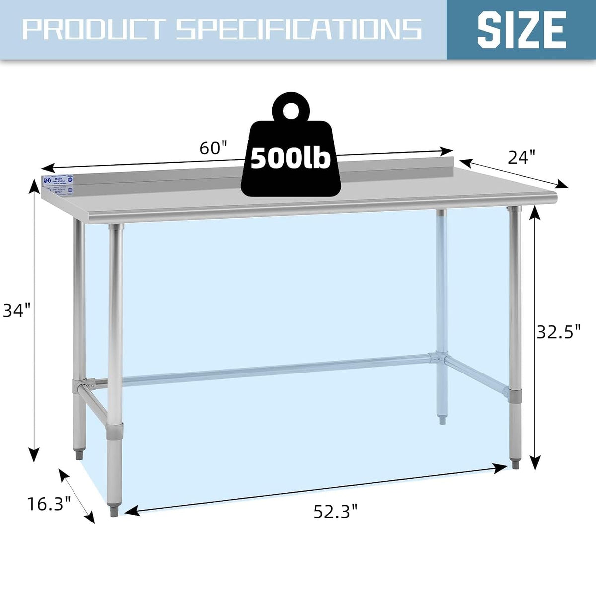 Hally Open Base Stainless Steel Table 24"x60" Prep&Work Tables Backsplash